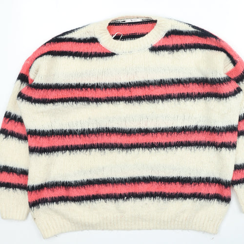 TU Womens Multicoloured Round Neck Striped Acrylic Henley Jumper Size L