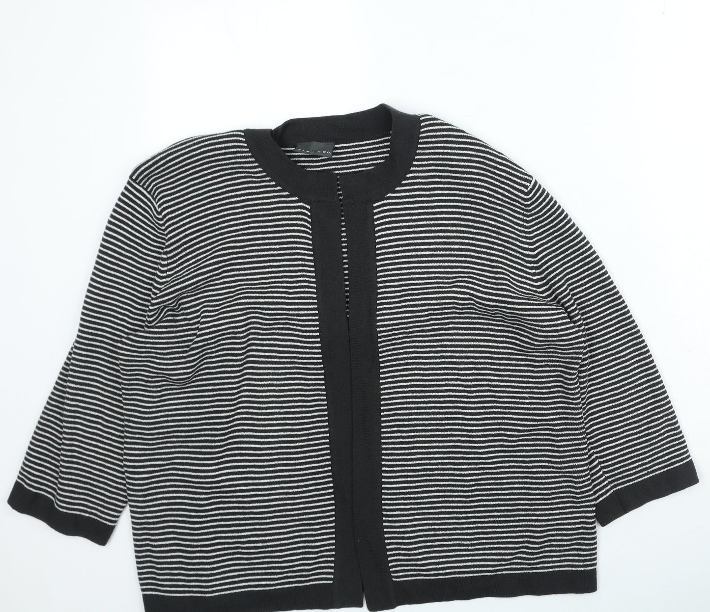 Alex & Co. Womens Black Round Neck Striped Acrylic Cardigan Jumper Size 20