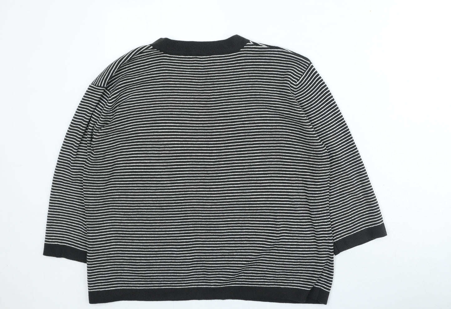 Alex & Co. Womens Black Round Neck Striped Acrylic Cardigan Jumper Size 20