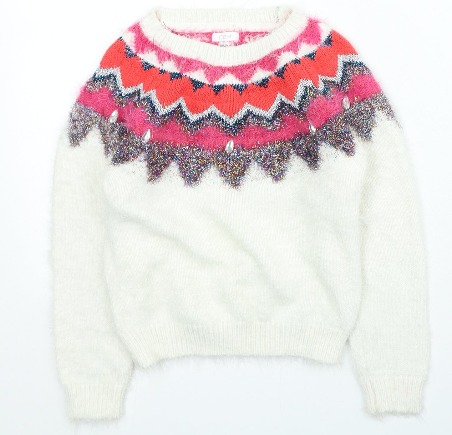 NEXT Girls Ivory Round Neck Nylon Pullover Jumper Size 8 Years