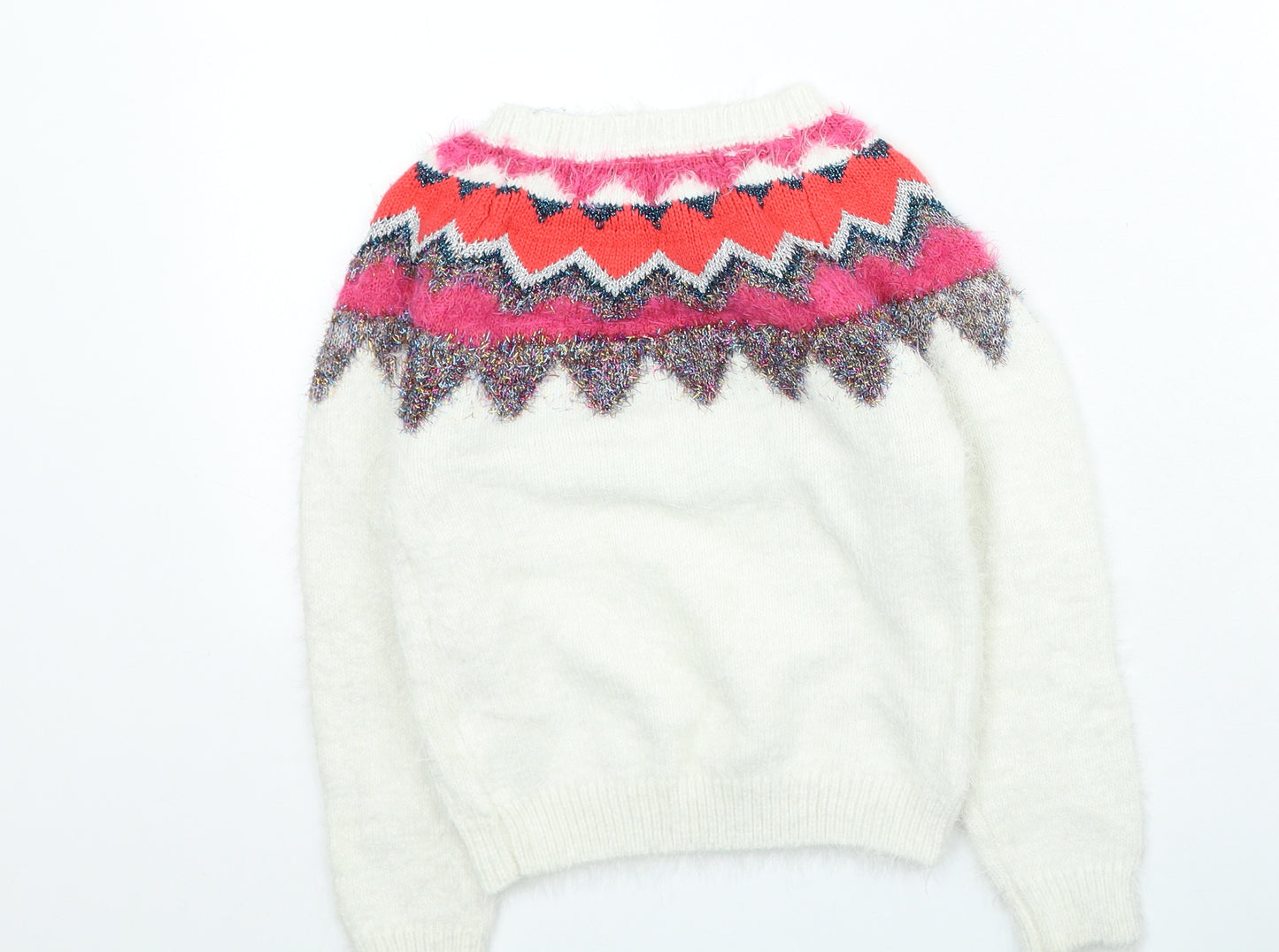 NEXT Girls Ivory Round Neck Nylon Pullover Jumper Size 8 Years