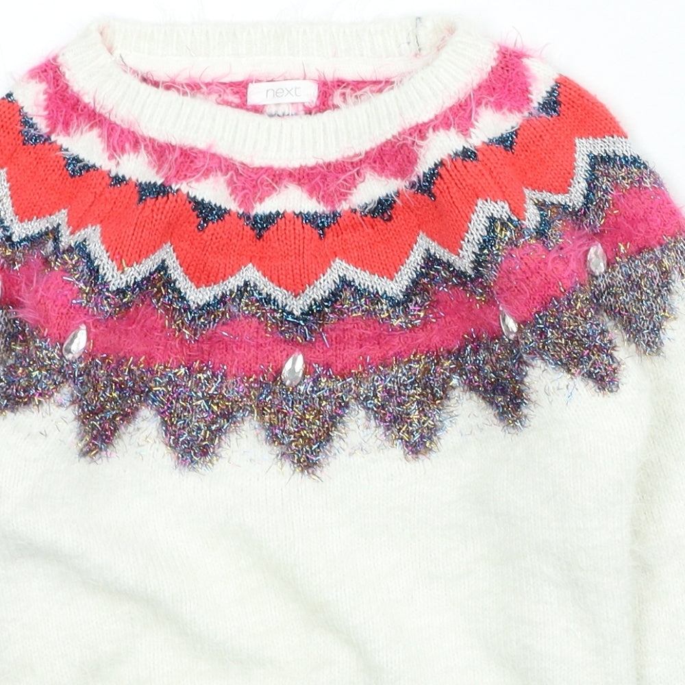 NEXT Girls Ivory Round Neck Nylon Pullover Jumper Size 8 Years