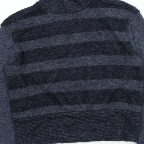 network Womens Grey High Neck Striped Acrylic Pullover Jumper Size S