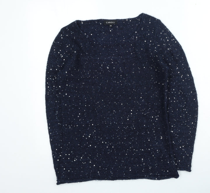 Caroll Womens Blue Round Neck Acrylic Pullover Jumper Size 38
