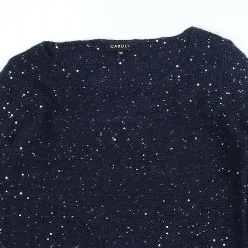 Caroll Womens Blue Round Neck Acrylic Pullover Jumper Size 38