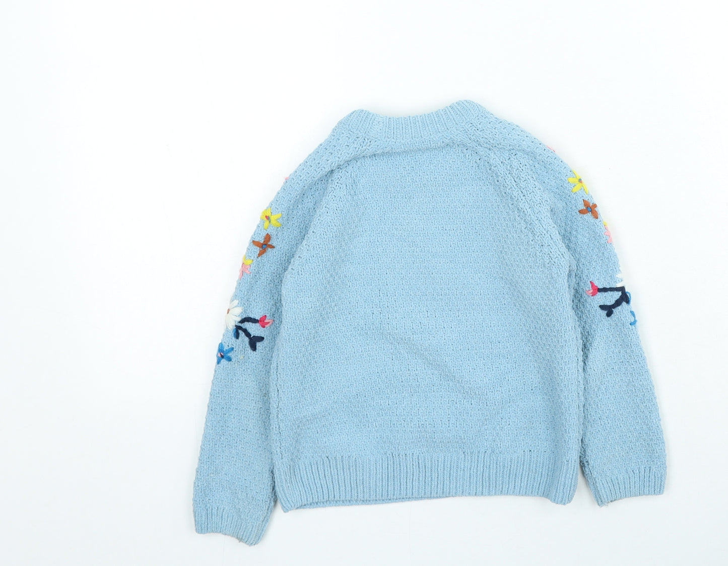 Marks and Spencer Girls Blue Round Neck Floral Polyester Pullover Jumper Size 3-4 Years
