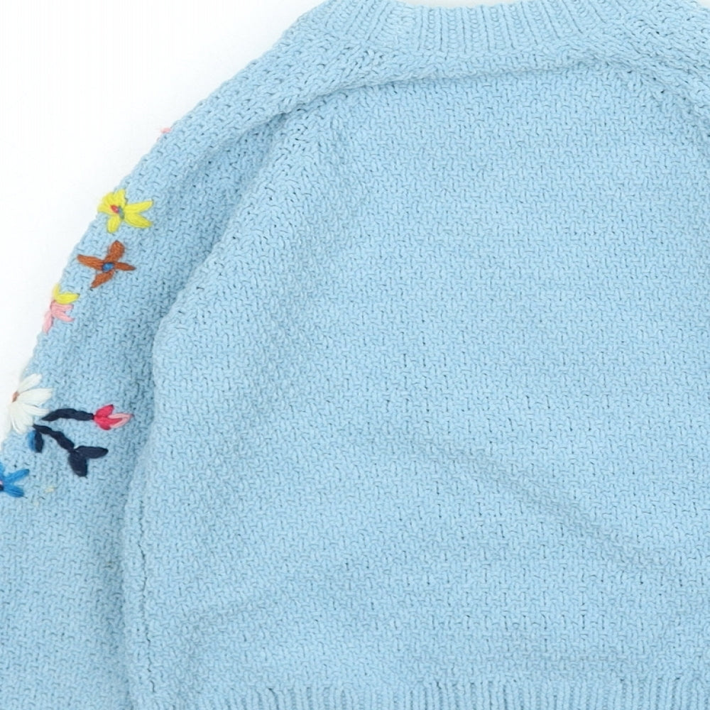 Marks and Spencer Girls Blue Round Neck Floral Polyester Pullover Jumper Size 3-4 Years