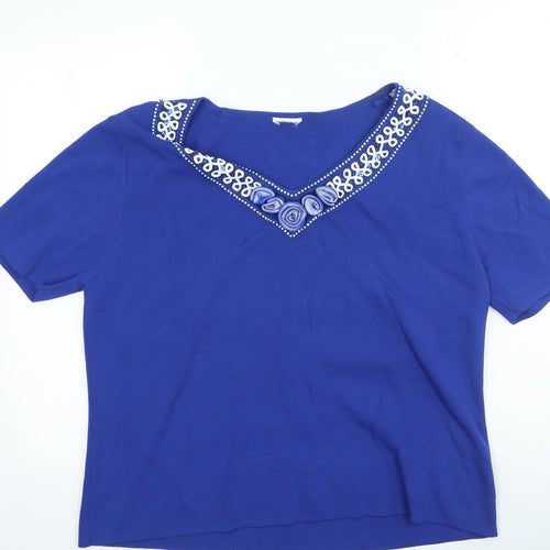 Preworn Womens Blue Viscose Basic T-Shirt Size XL V-Neck