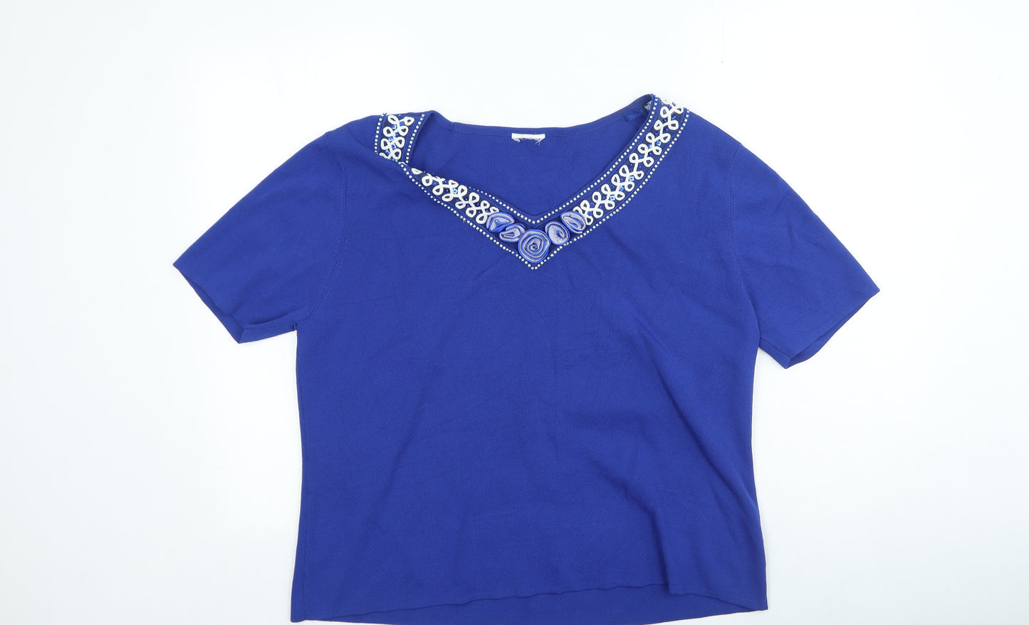 Preworn Womens Blue Viscose Basic T-Shirt Size XL V-Neck