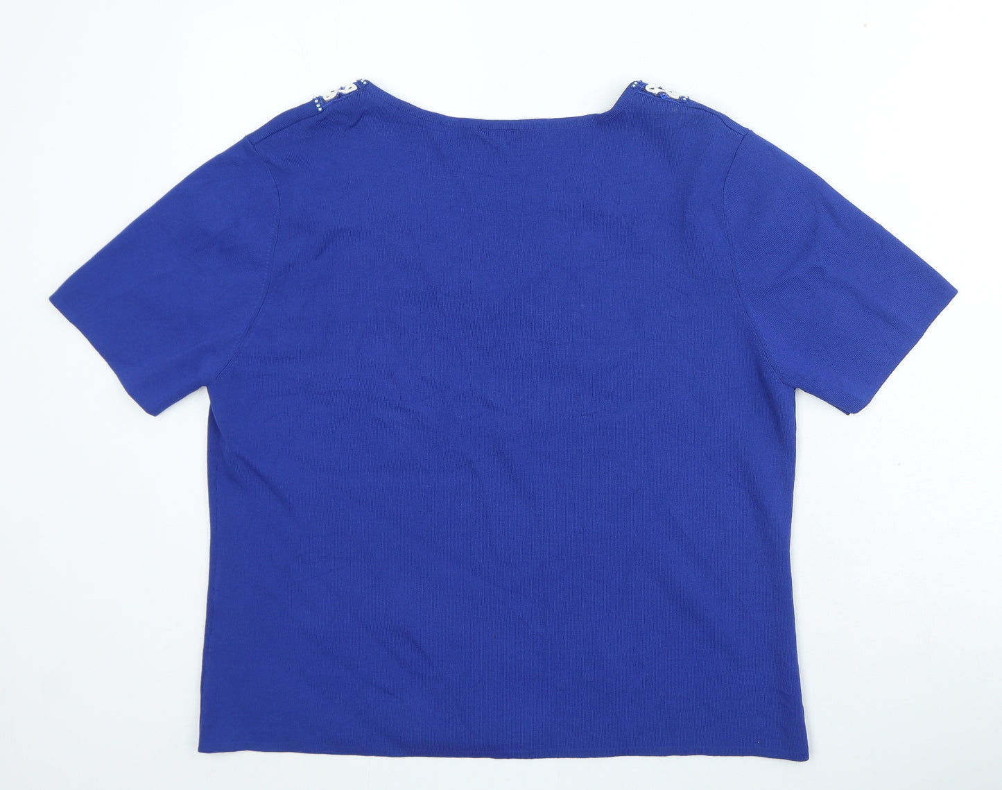 Preworn Womens Blue Viscose Basic T-Shirt Size XL V-Neck