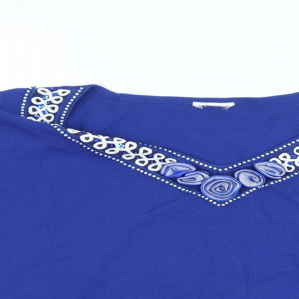 Preworn Womens Blue Viscose Basic T-Shirt Size XL V-Neck