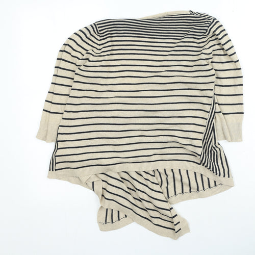 berretti Womens Brown V-Neck Striped Cotton Cardigan Jumper Size S