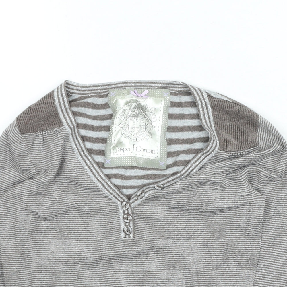 Jasper Conran Womens Brown Striped Viscose Basic T-Shirt Size 8 V-Neck