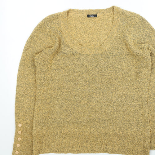 M&Co Womens Yellow V-Neck Acrylic Pullover Jumper Size L