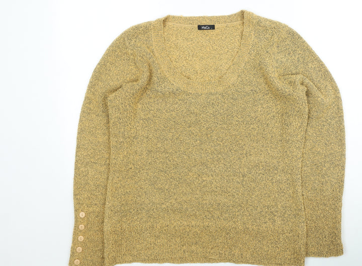 M&Co Womens Yellow V-Neck Acrylic Pullover Jumper Size L
