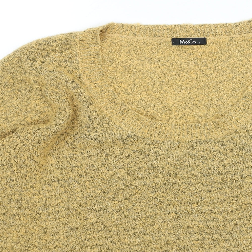 M&Co Womens Yellow V-Neck Acrylic Pullover Jumper Size L