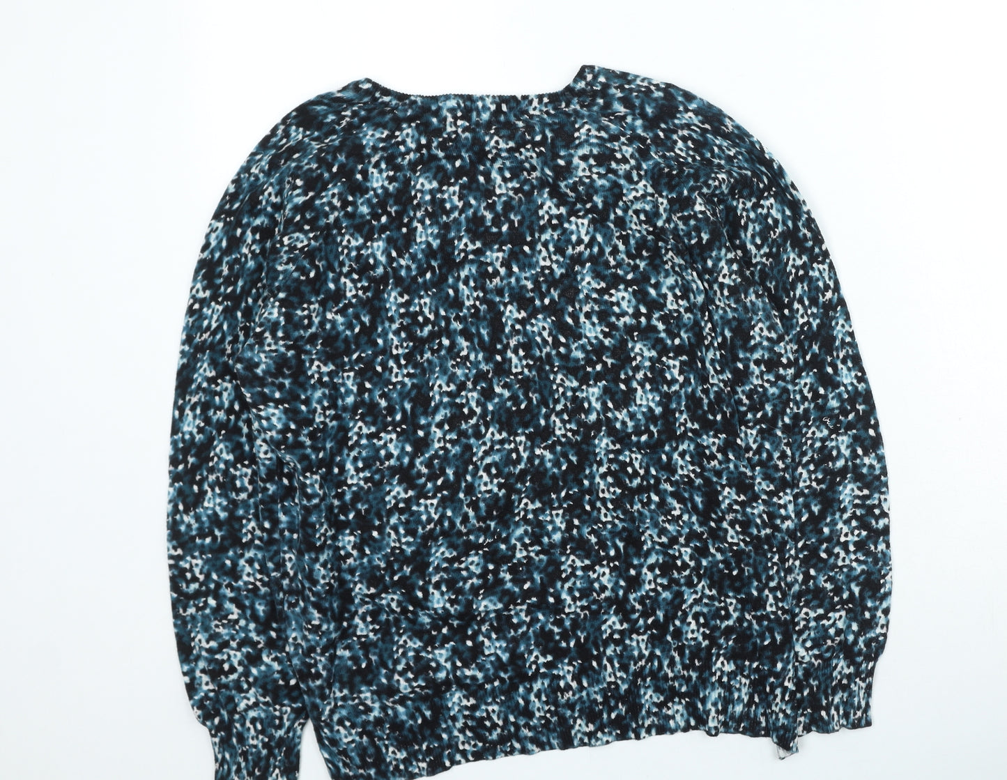 Oui Womens Green Round Neck Animal Print Cotton Pullover Jumper Size 14