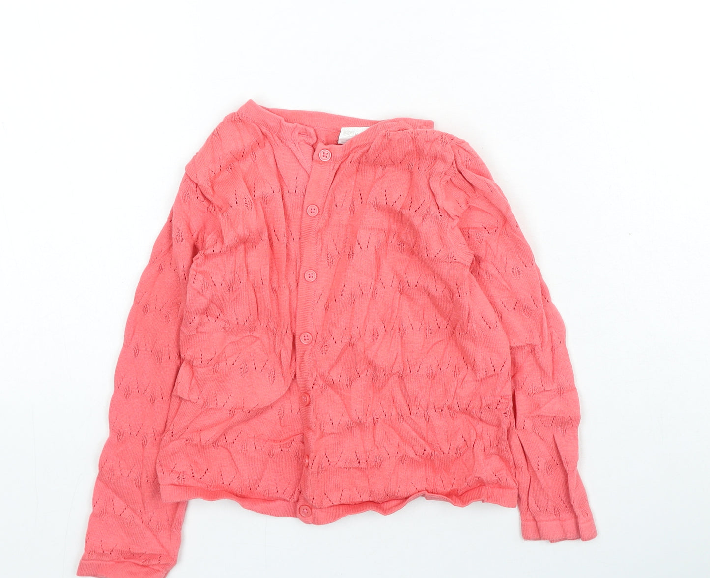 F&F Girls Pink Round Neck Cotton Cardigan Jumper Size 5-6 Years