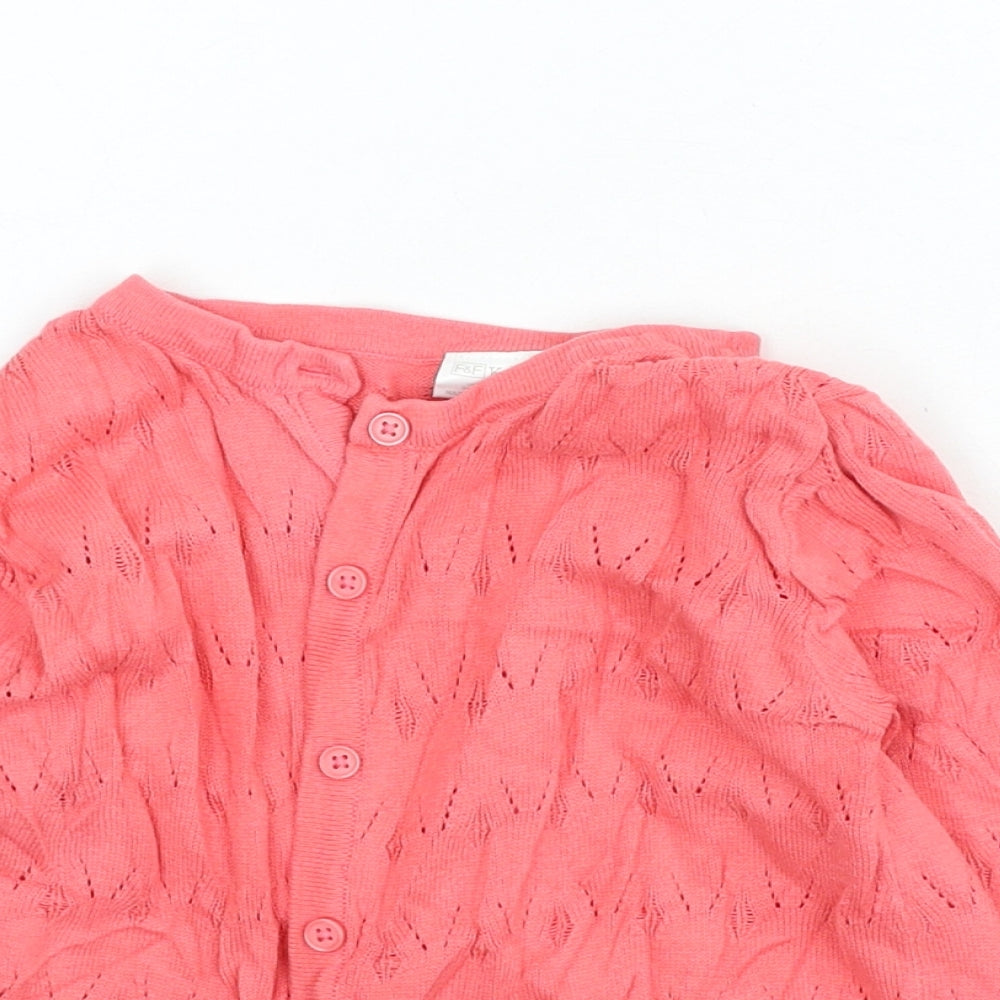 F&F Girls Pink Round Neck Cotton Cardigan Jumper Size 5-6 Years