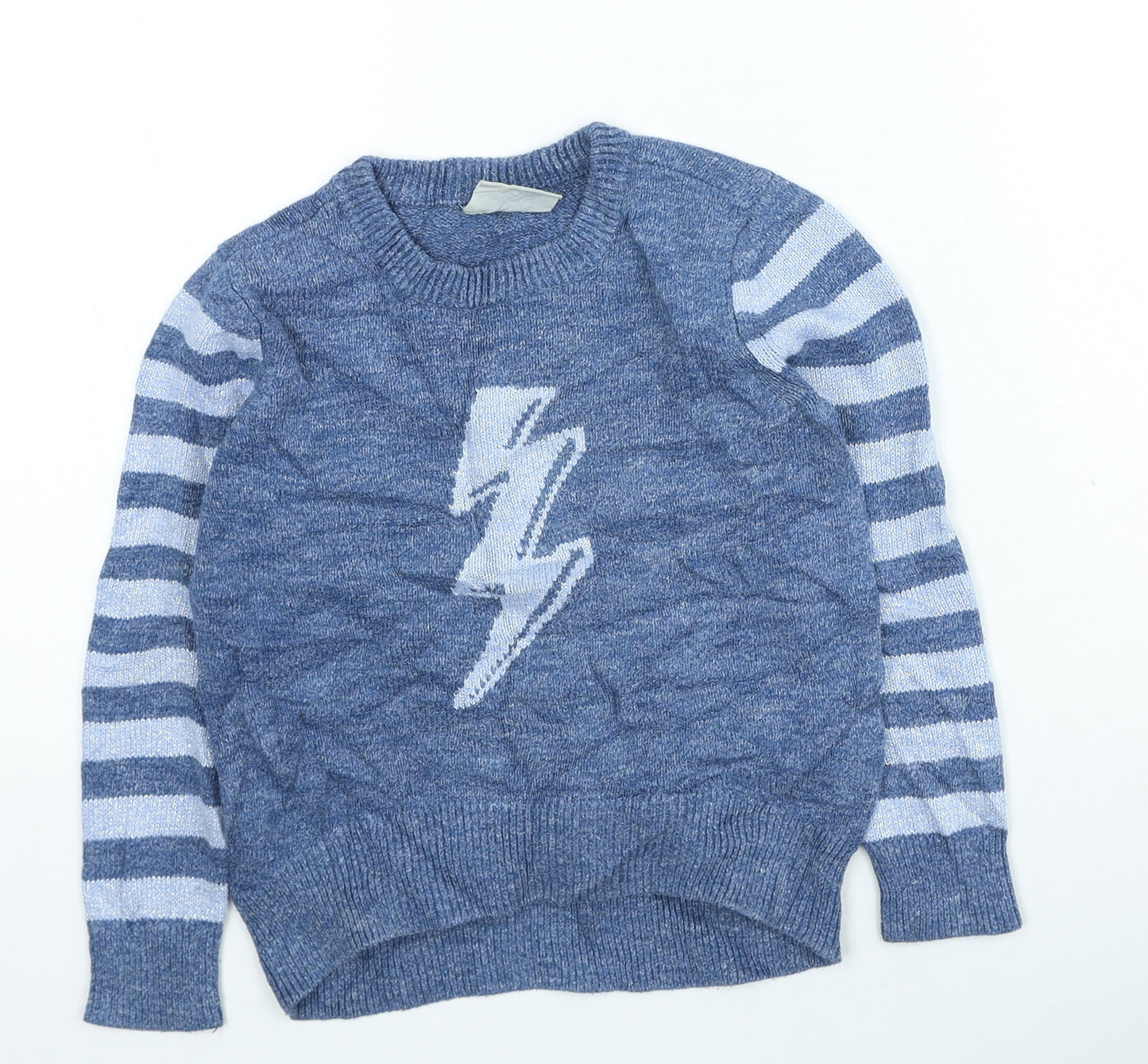 Gap Boys Blue Round Neck Striped Cotton Pullover Jumper Size 6-7 Years