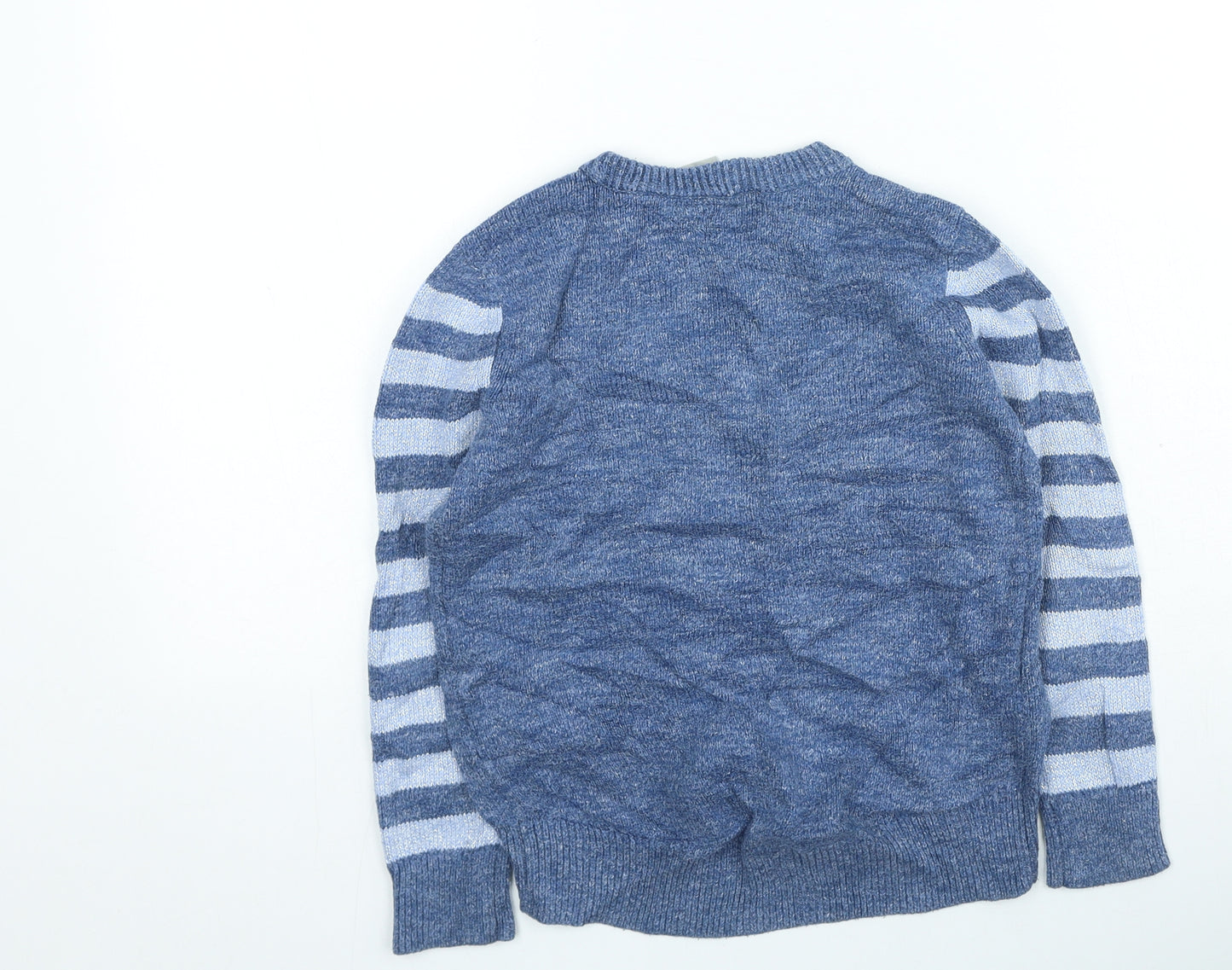 Gap Boys Blue Round Neck Striped Cotton Pullover Jumper Size 6-7 Years