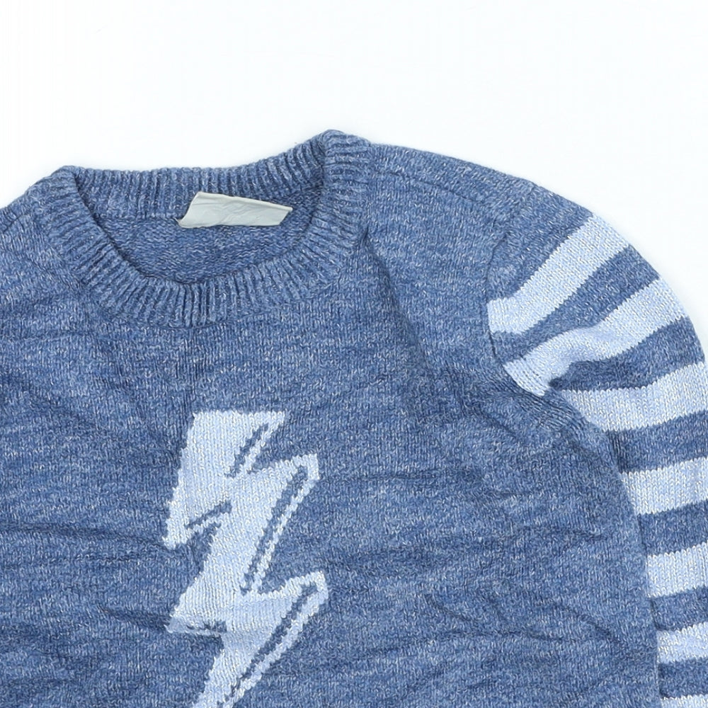 Gap Boys Blue Round Neck Striped Cotton Pullover Jumper Size 6-7 Years