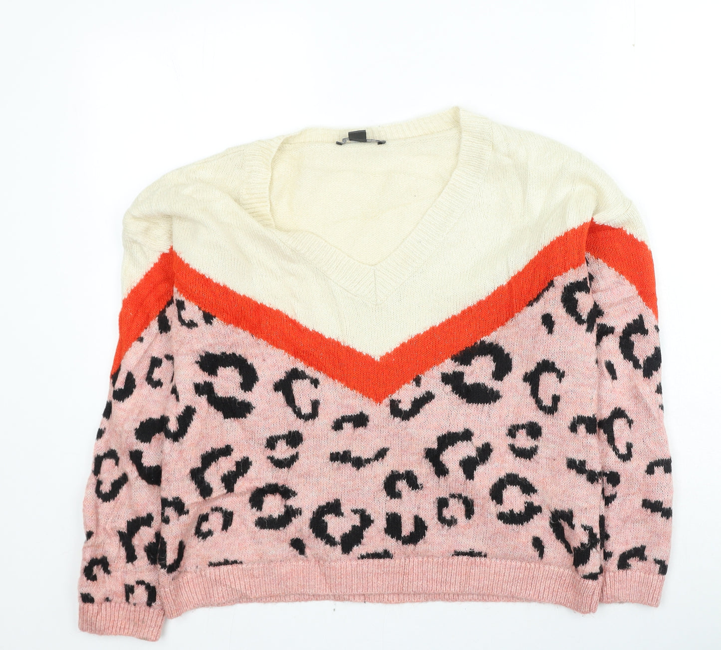 Primark Womens Multicoloured Round Neck Animal Print Acrylic Pullover Jumper Size S
