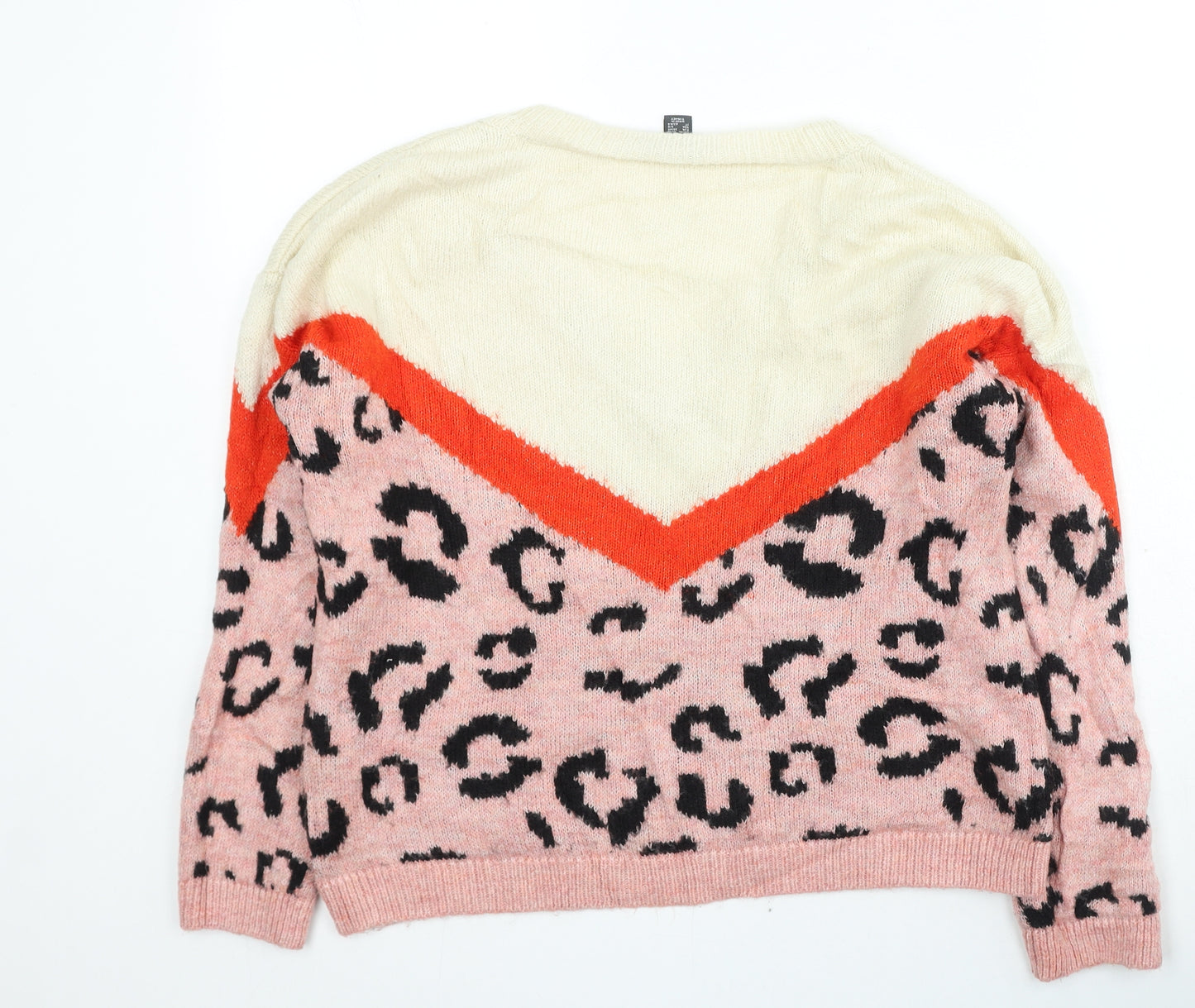 Primark Womens Multicoloured Round Neck Animal Print Acrylic Pullover Jumper Size S