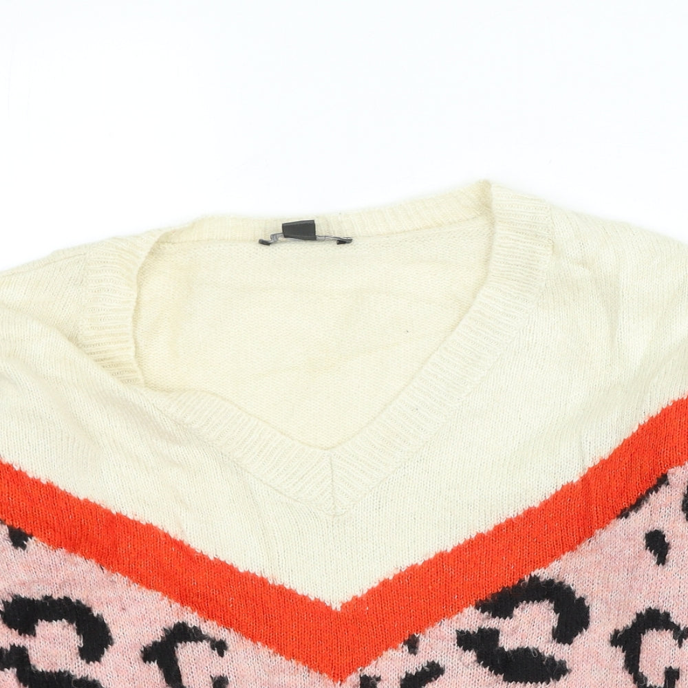 Primark Womens Multicoloured Round Neck Animal Print Acrylic Pullover Jumper Size S
