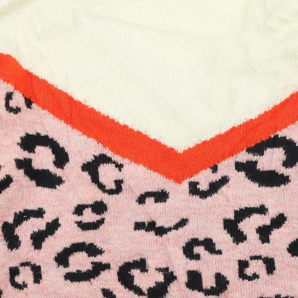 Primark Womens Multicoloured Round Neck Animal Print Acrylic Pullover Jumper Size S