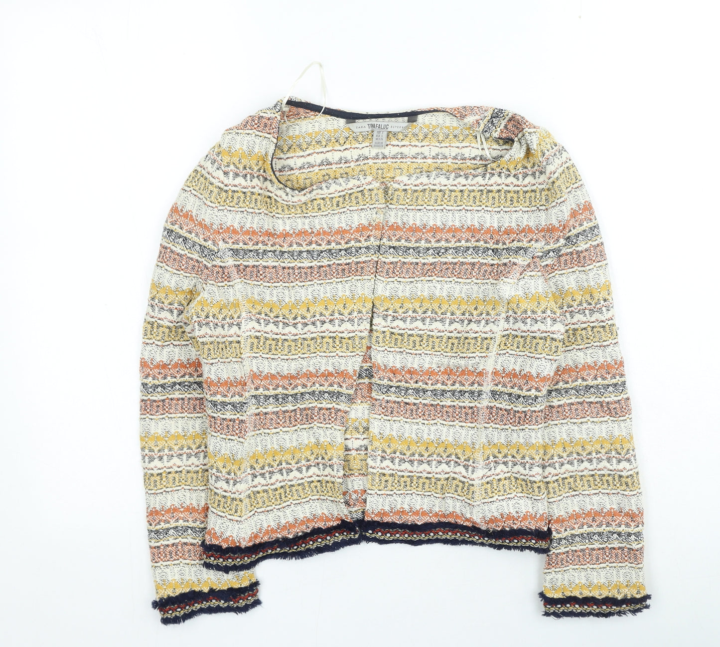 Zara Womens Multicoloured Round Neck Geometric Cotton Cardigan Jumper Size S
