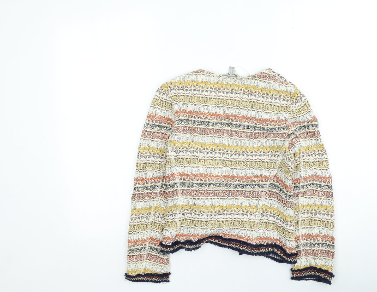 Zara Womens Multicoloured Round Neck Geometric Cotton Cardigan Jumper Size S