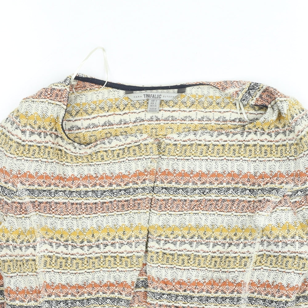 Zara Womens Multicoloured Round Neck Geometric Cotton Cardigan Jumper Size S