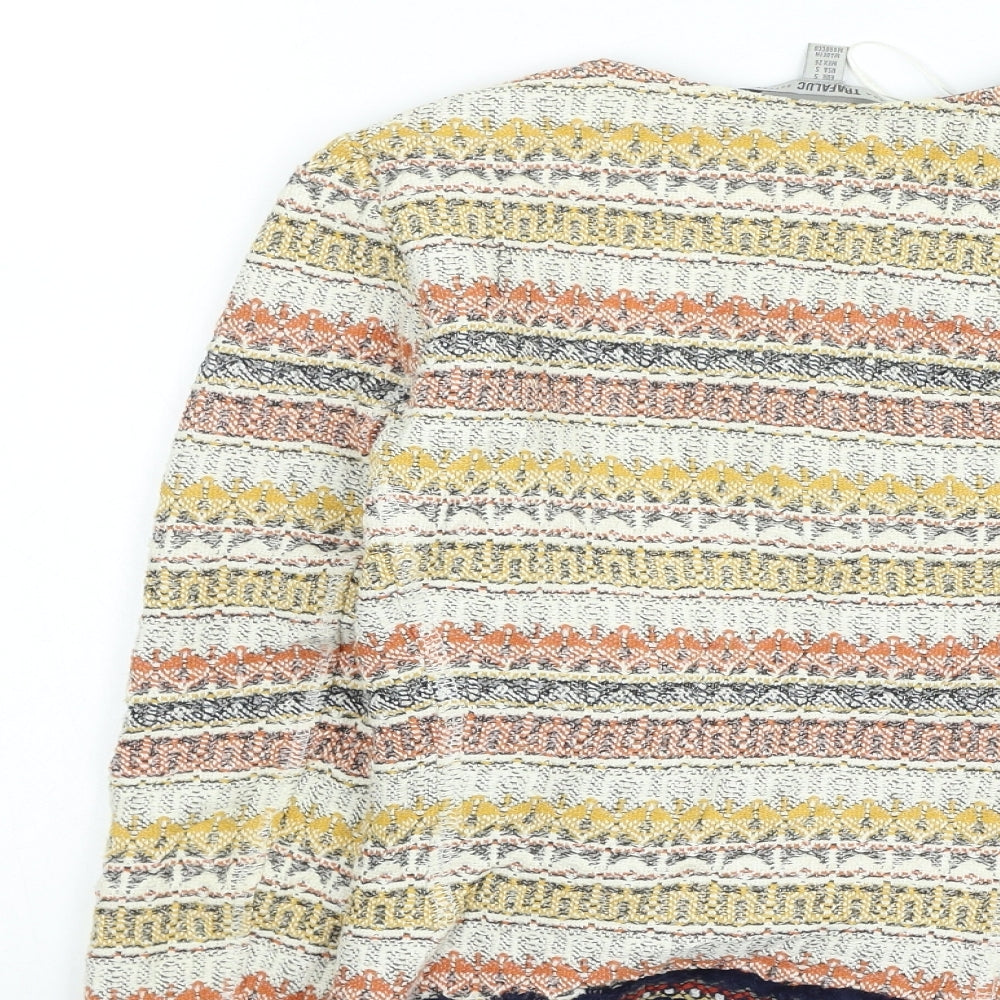Zara Womens Multicoloured Round Neck Geometric Cotton Cardigan Jumper Size S