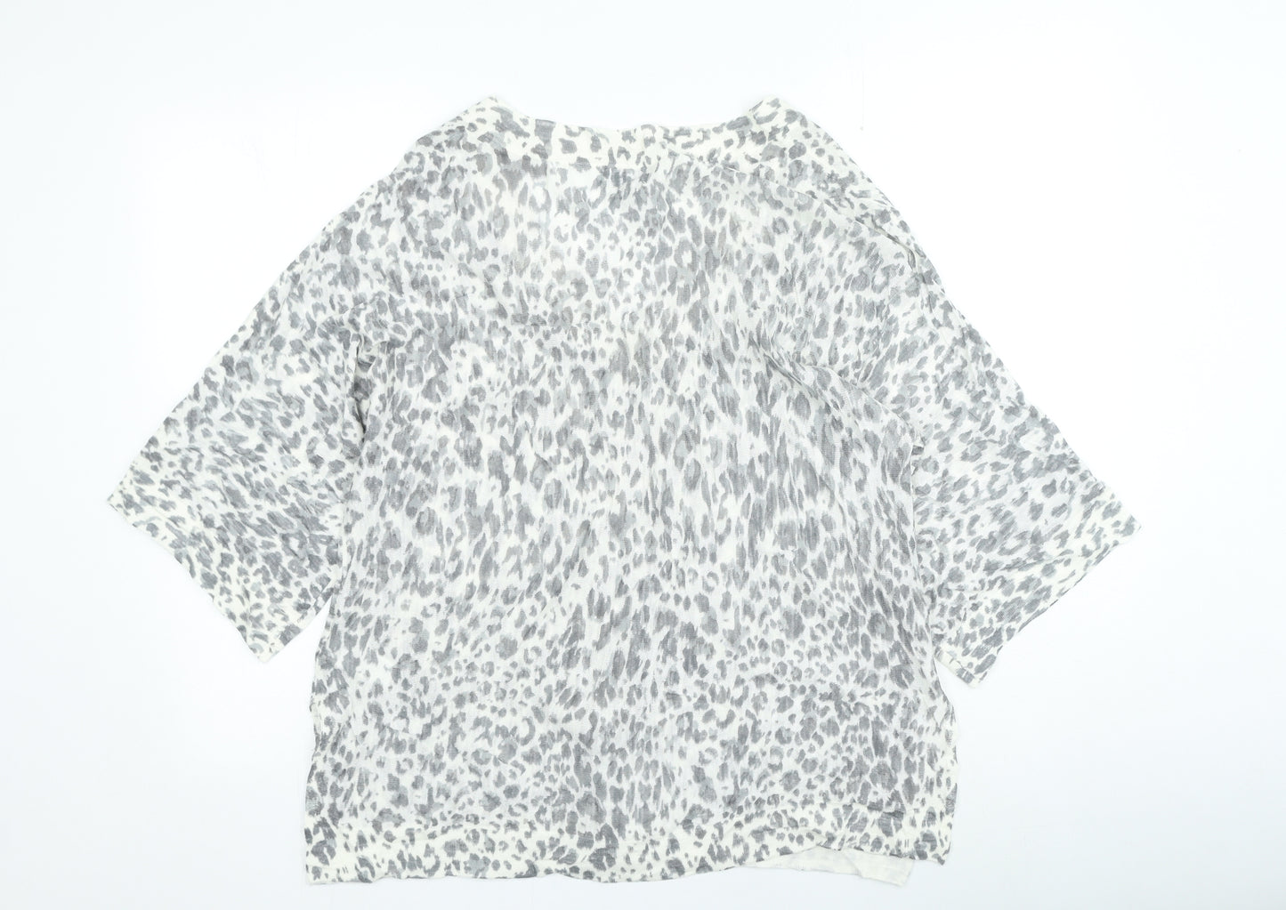 Monsoon Womens Grey Animal Print Acrylic Basic T-Shirt Size L V-Neck