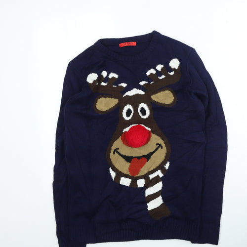 XITED Mens Blue Round Neck Acrylic Pullover Jumper Size S - Christmas Jumper