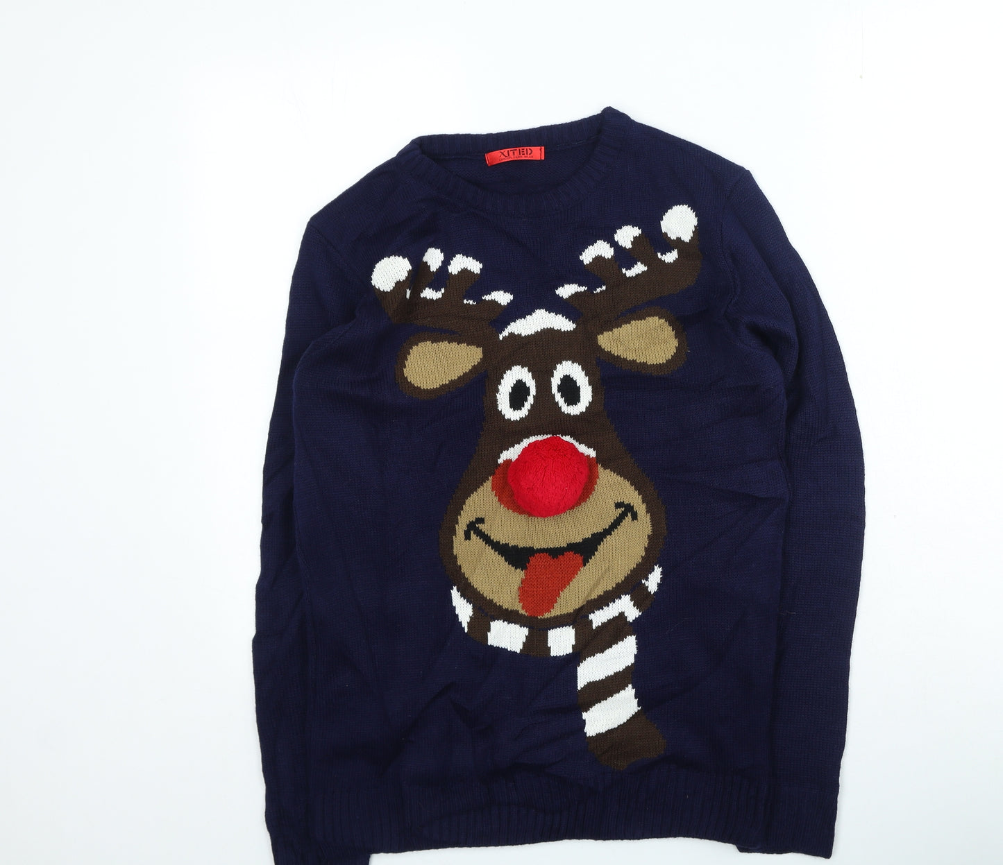 XITED Mens Blue Round Neck Acrylic Pullover Jumper Size S - Christmas Jumper