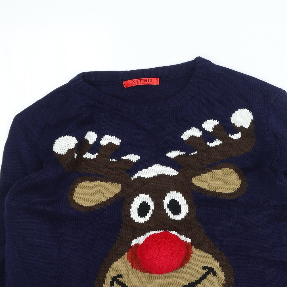 XITED Mens Blue Round Neck Acrylic Pullover Jumper Size S - Christmas Jumper