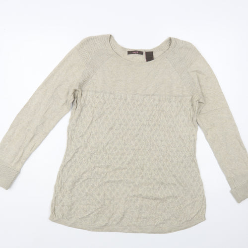 Heather B Womens Beige Boat Neck Cotton Pullover Jumper Size M