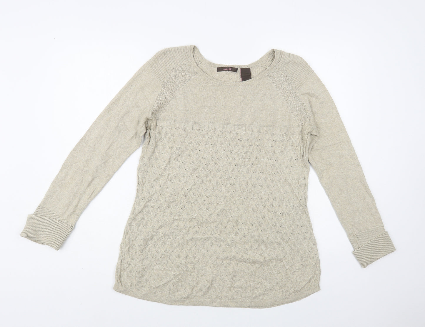 Heather B Womens Beige Boat Neck Cotton Pullover Jumper Size M