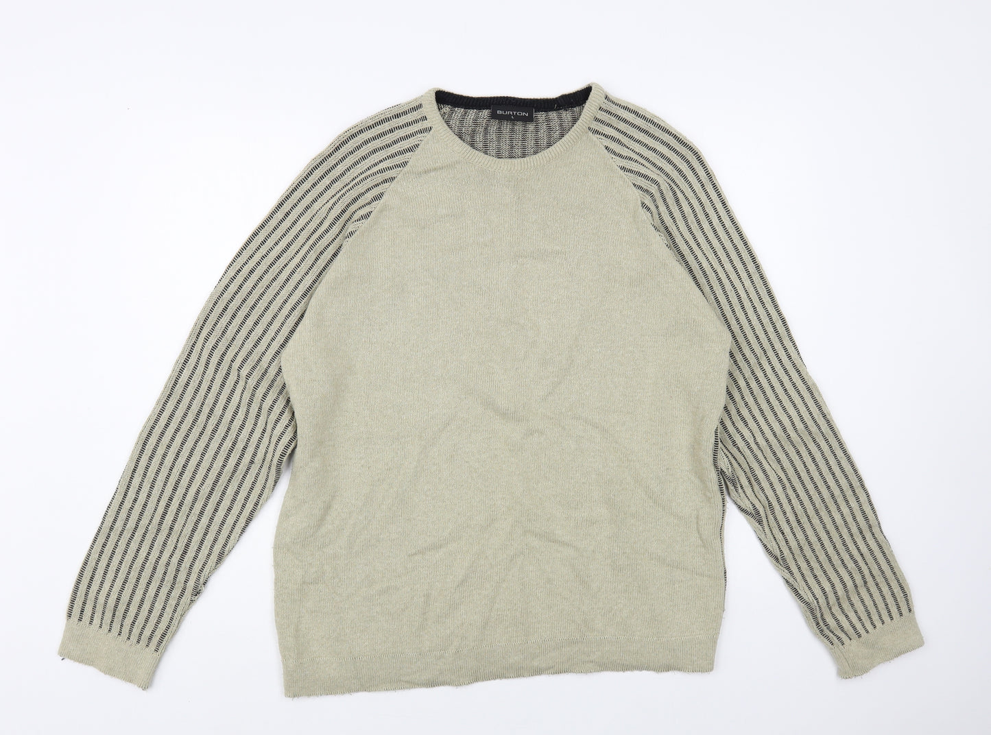 Burton Mens Beige Crew Neck Striped Acrylic Pullover Jumper Size L