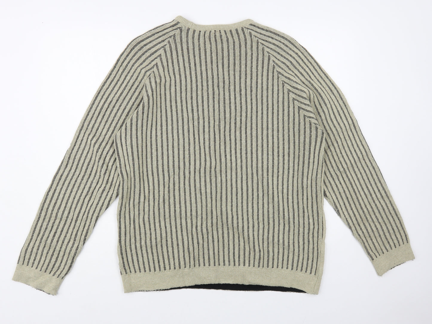 Burton Mens Beige Crew Neck Striped Acrylic Pullover Jumper Size L