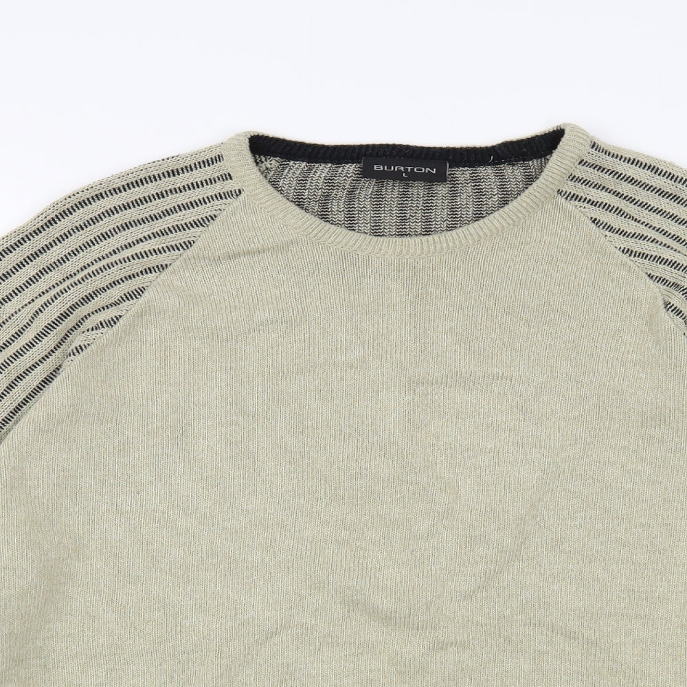 Burton Mens Beige Crew Neck Striped Acrylic Pullover Jumper Size L