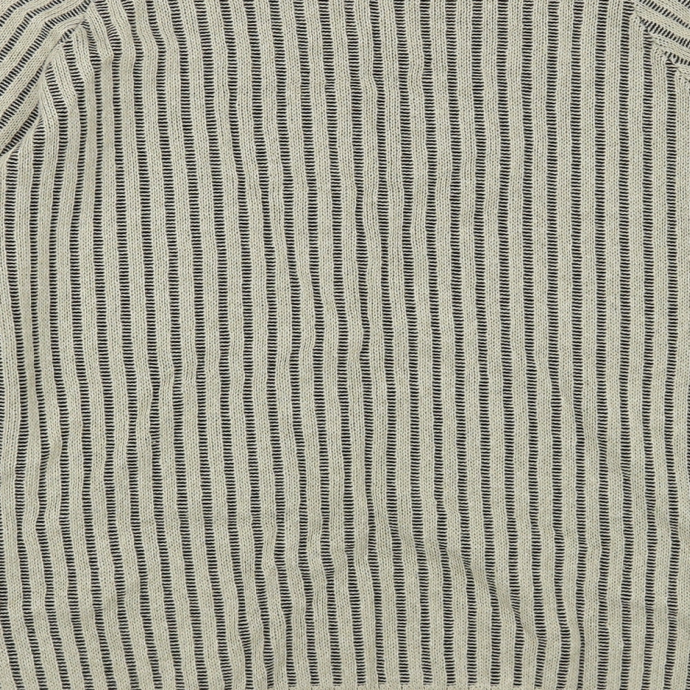 Burton Mens Beige Crew Neck Striped Acrylic Pullover Jumper Size L