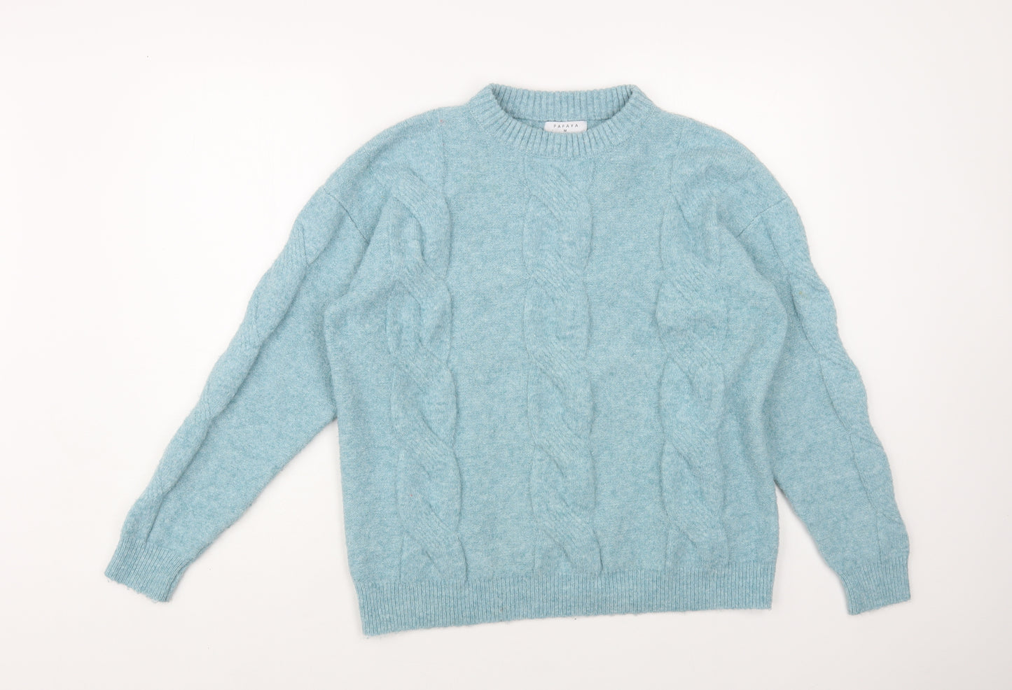 Papaya Womens Blue Crew Neck Acrylic Pullover Jumper Size M