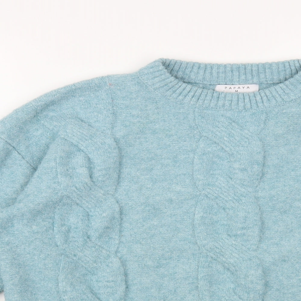 Papaya Womens Blue Crew Neck Acrylic Pullover Jumper Size M