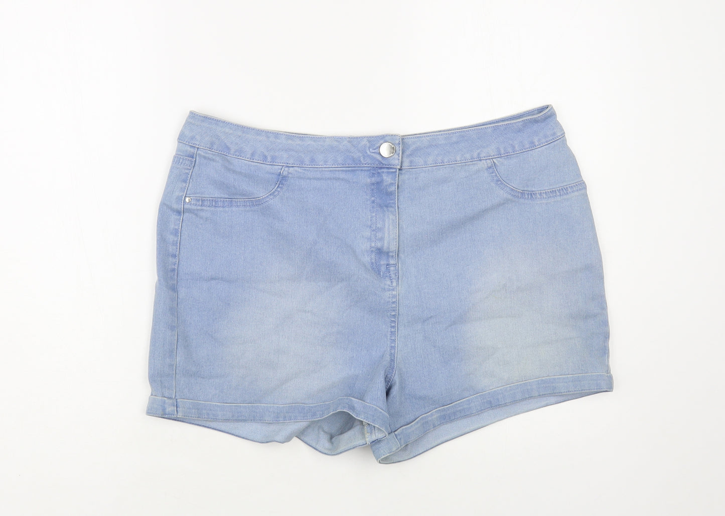 Matalan Womens Blue Cotton Hot Pants Shorts Size 16 L3 in Regular Button