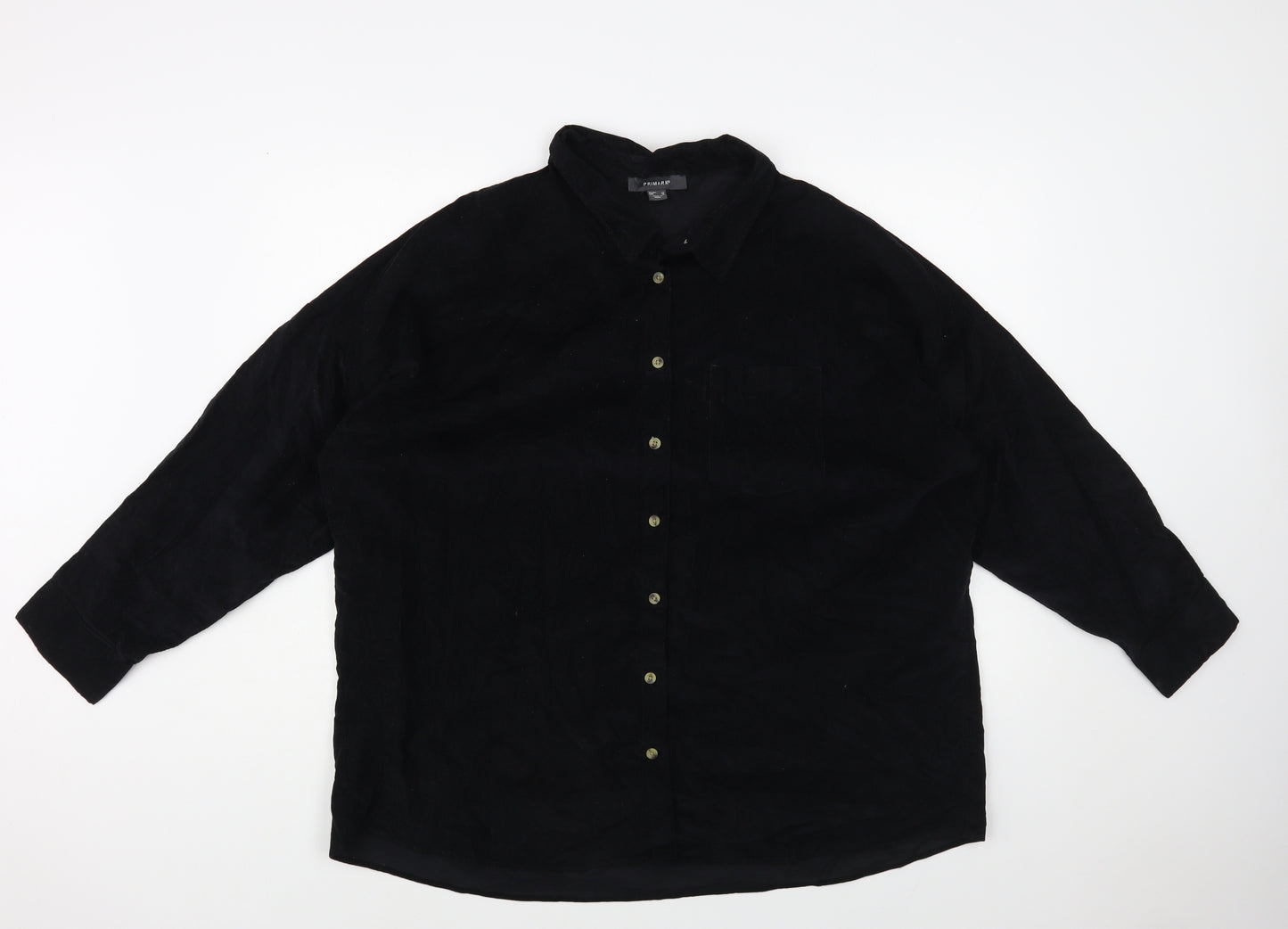 Primark Womens Black Cotton Basic Button-Up Size 20 Collared