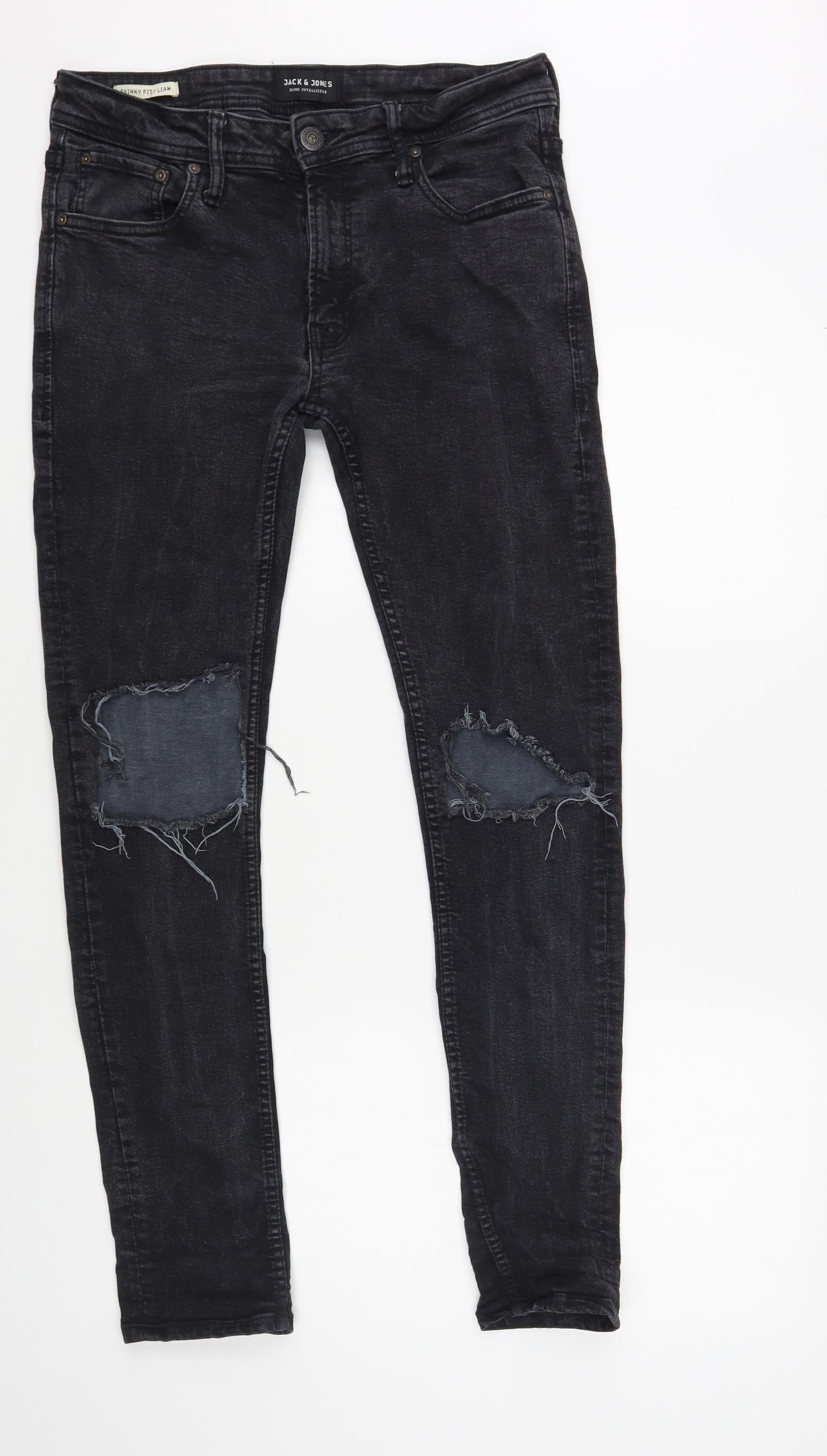JACK & JONES Mens Grey Cotton Skinny Jeans Size 30 in L32 in Regular Button