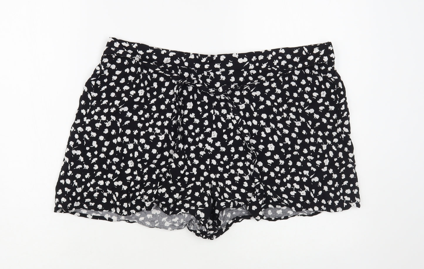 Primark Womens Black Floral Viscose Bermuda Shorts Size 18 L3 in Regular Tie